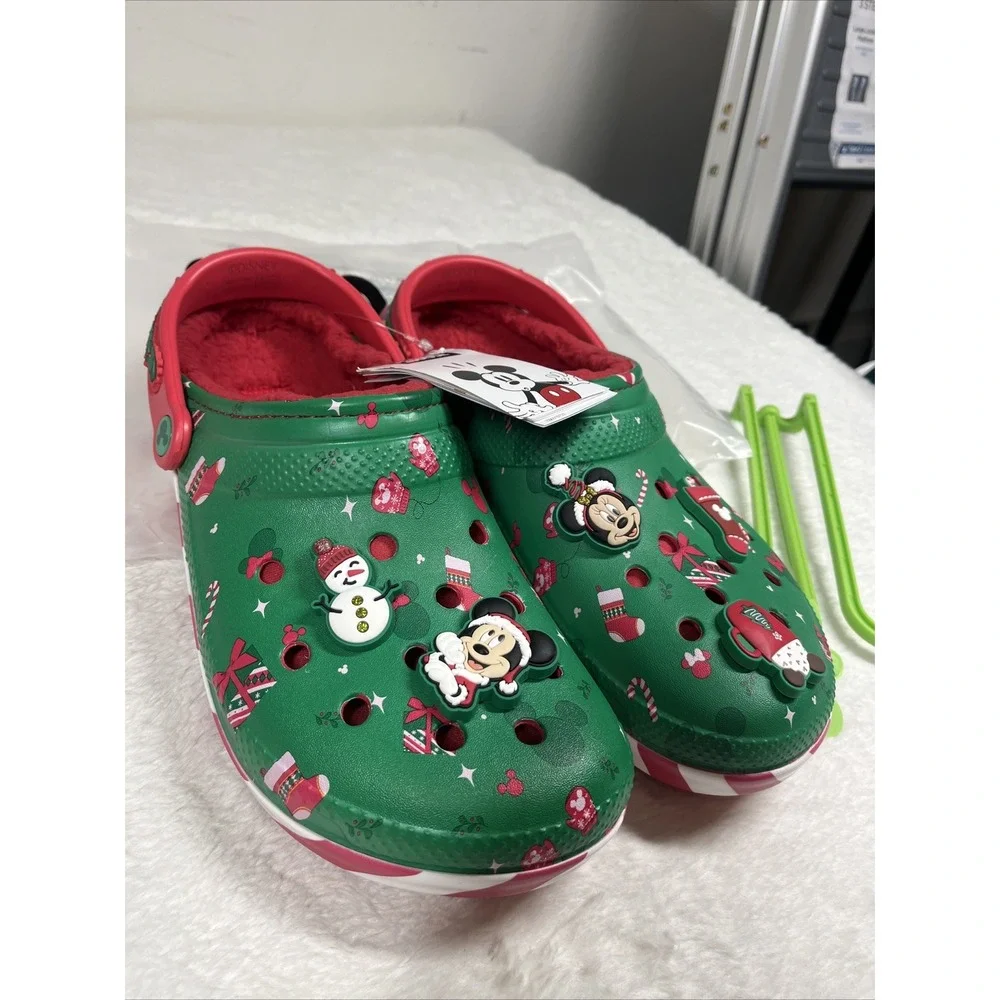 2024 Disney Fleece Lined Mickey Minnie Holiday Christmas Crocs Clogs M11/W13 NEW - Picture 2 of 7